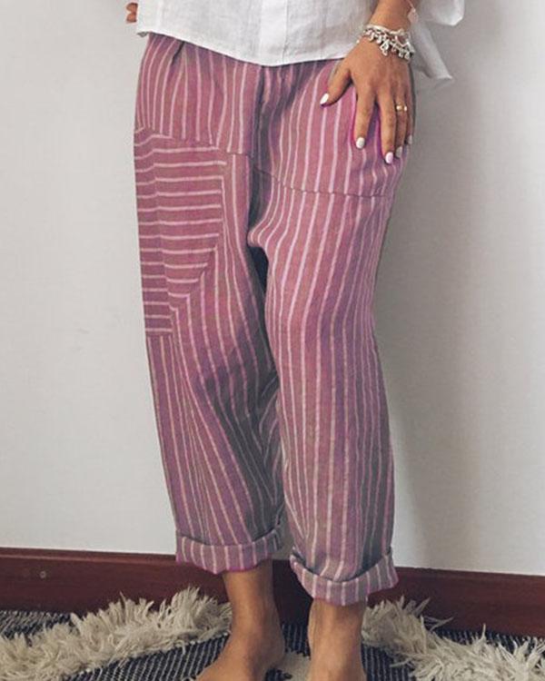 Fashion Stripe Wide Leg Linen Pants
