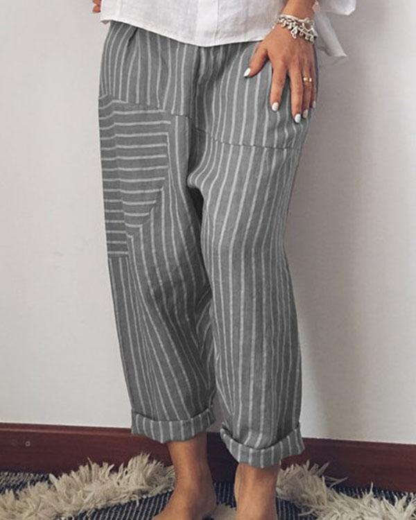 Fashion Stripe Wide Leg Linen Pants