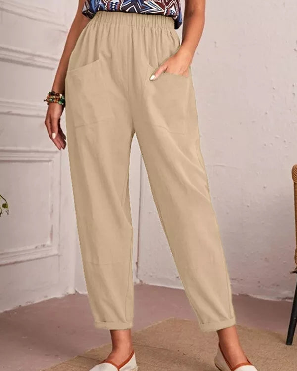 Linen Stretch Casual Pocket Pants