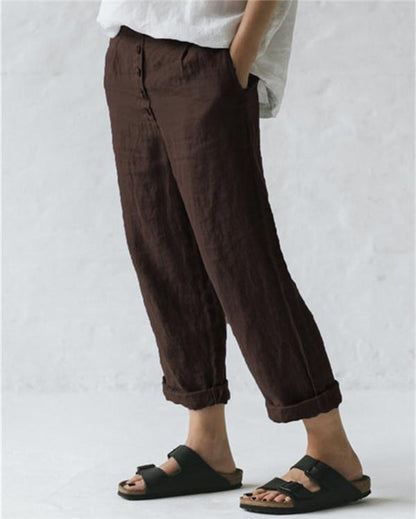 Linen Solid Women Causal Plus Size Daily Ourdoor Pants