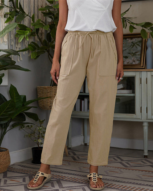 Solid Pocket Stretch Linen Loose Lounge Pants