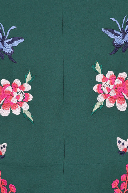 Green Floral Embroidered Midi Dress