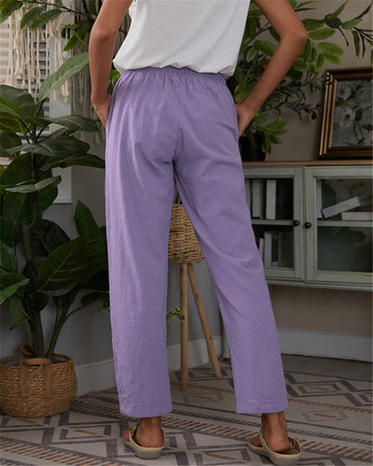 Solid Pocket Stretch Linen Loose Lounge Pants