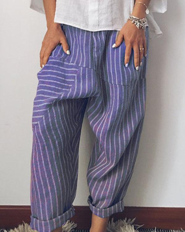 Fashion Stripe Wide Leg Linen Pants